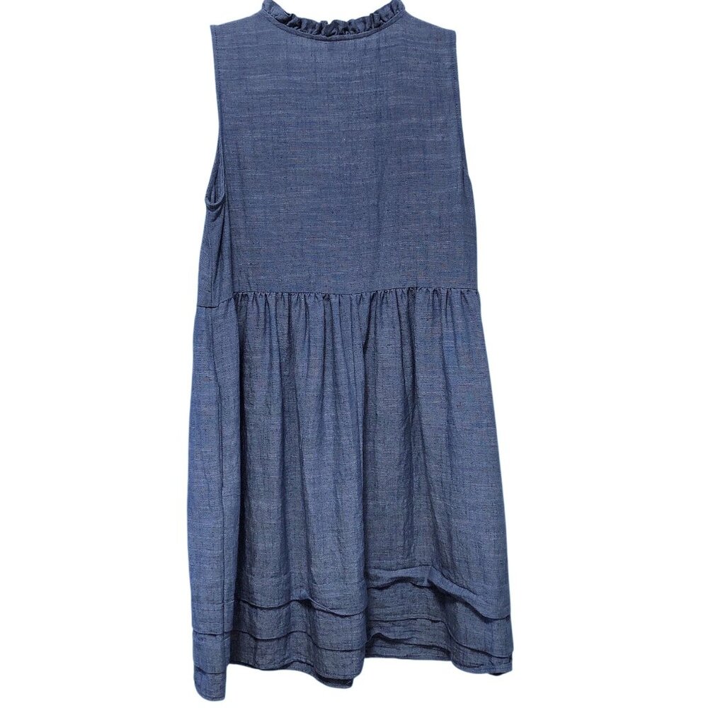 52seven Solid Blue Chambray Ruffled Neck Sleevele… - image 2